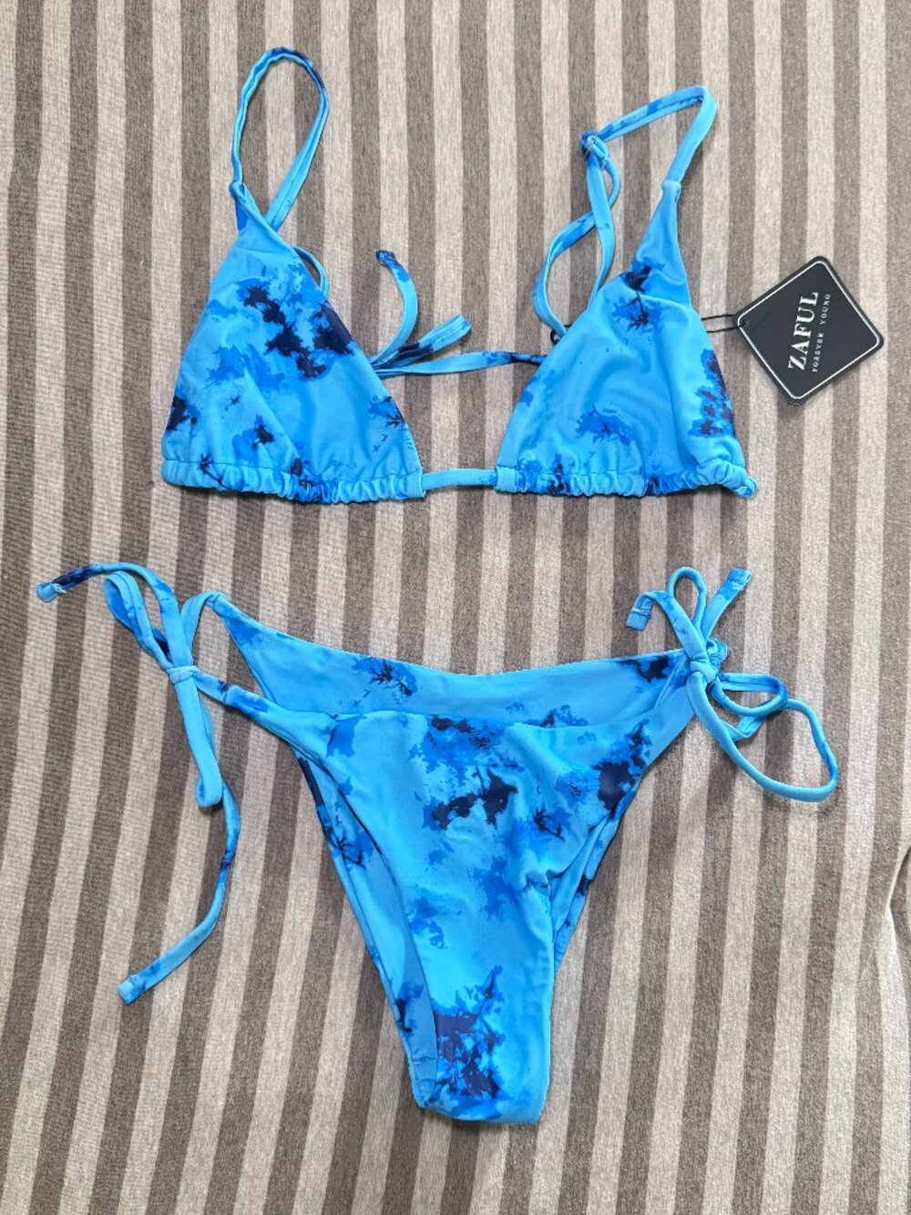 Zaful Blue Watercolor Tie-Dye Bikini Set NWT | Size Small